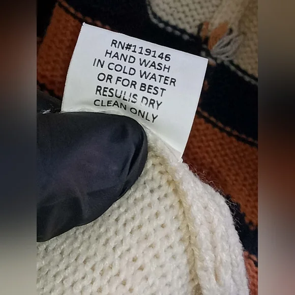 Cream Open Front Cardigan Rust Black Stripes Native Long Southwest Large Pockets - Picture 4 of 6